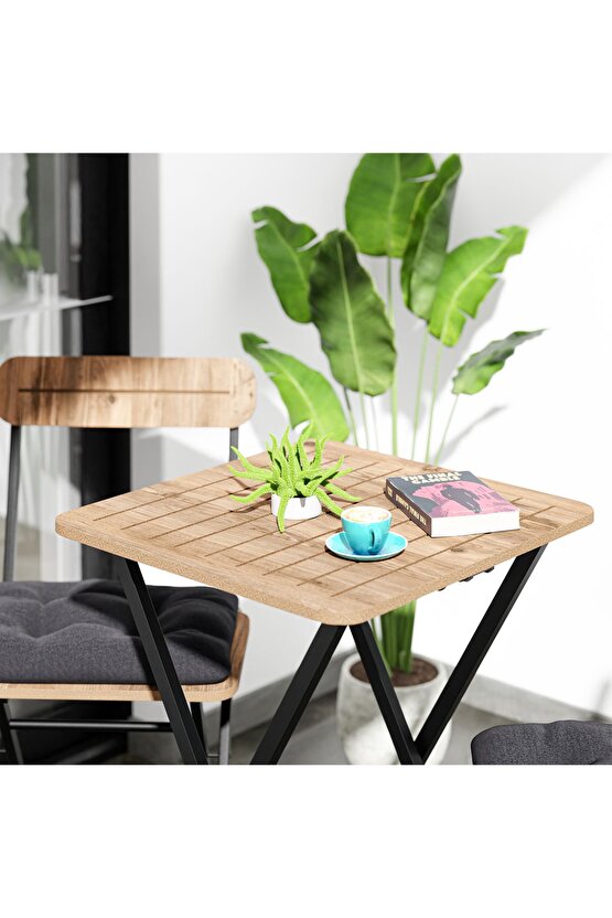 Bistro Takım Minderli Bahçe Masa Sandalye Çam 1401