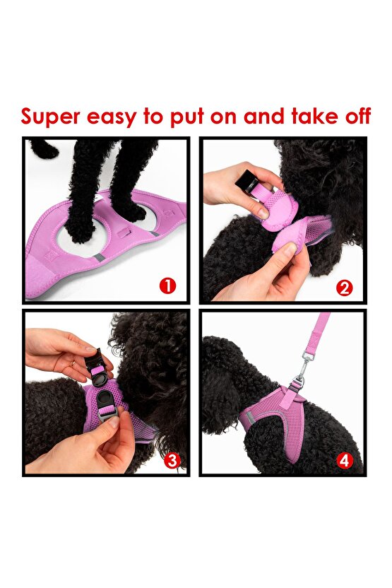 Air-Mesh Küçük ve Orta Irk Kedi Köpek Göğüs Tasması Yumuşak,Nefes Alabilir, Dayanıklı Lila