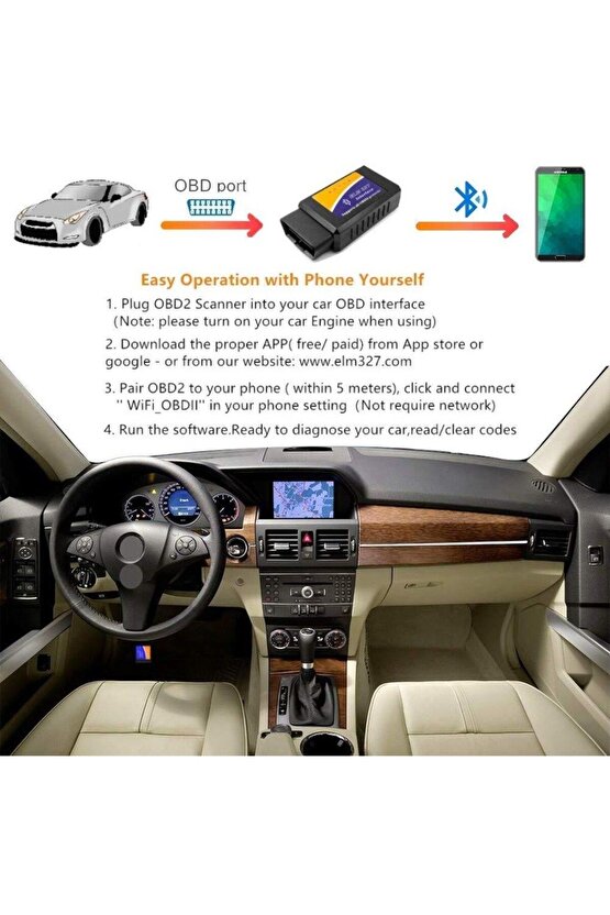 ELM327 Bluetooth OBD2 Araç Arıza Tespit Cihazı V1.5 (1992-2021 Modeller