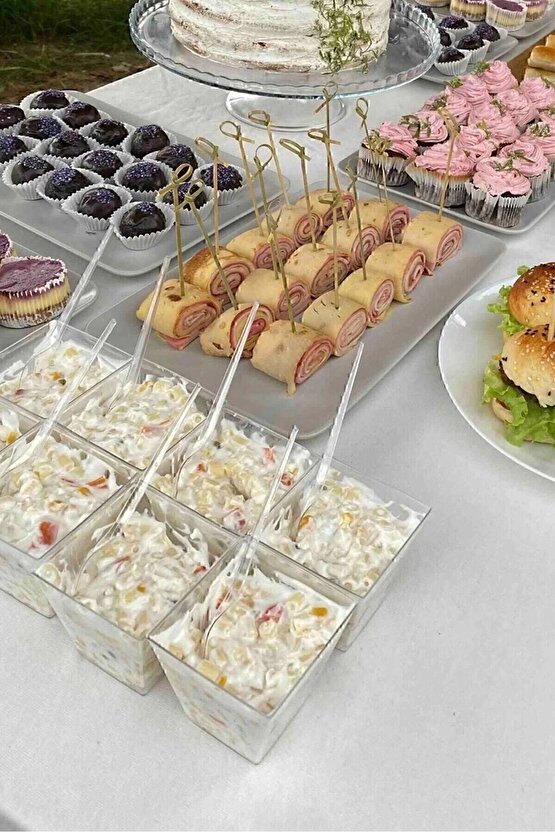 Kübik Prizma Mika Plastik Şeffaf Kapaksız Sunum Kabı 200 Cc 12 Adet** Tatlı & Meze Ve Salata Kasesi