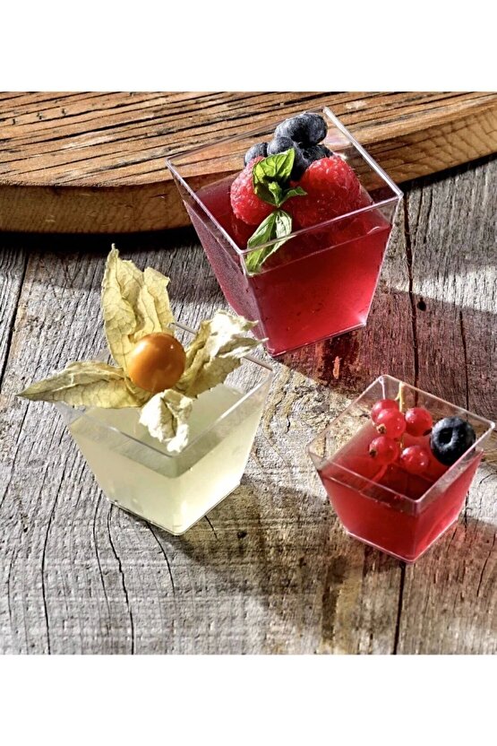Kübik Prizma Mika Plastik Şeffaf Kapaksız Sunum Kabı 200 Cc 12 Adet** Tatlı & Meze Ve Salata Kasesi