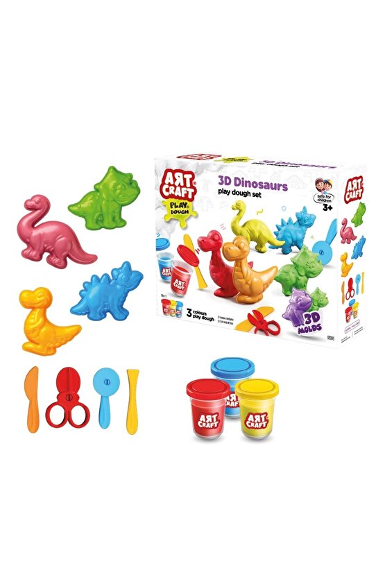 3D Dinozorlar Oyun Hamur Seti 168 Gr. - Oyun Hamuru Seti - Hamur Setleri - Hamur Kalıpları - Doğal O