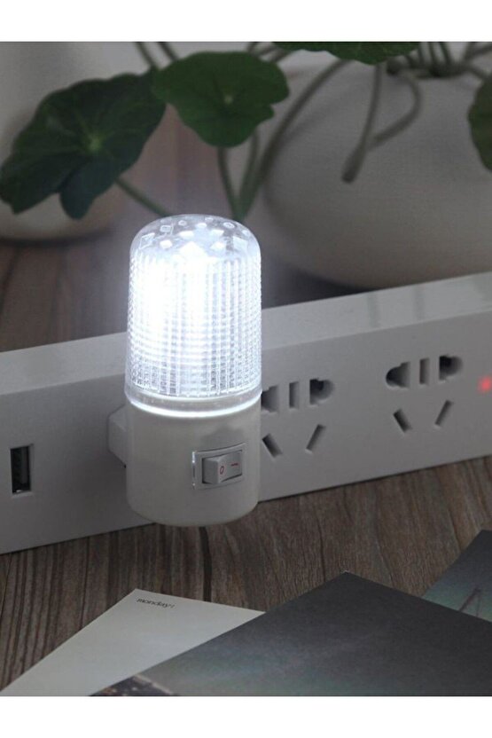 5 Adet 1 Watt Beyaz Işık, Çok Kaliteli, Fişli, Aç - Kapa Düğmeli Gece Lambası, 8 Cm Gece Lambası