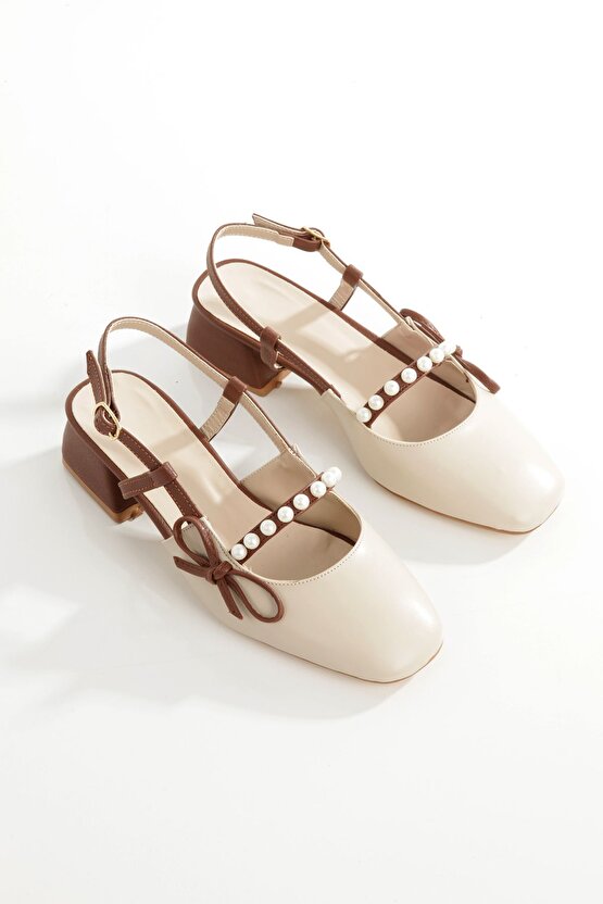 Eylülden Moda Shoes Kadın Maste İncili Kısa Topuklu Ayakkabı