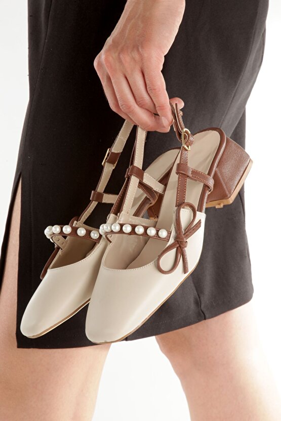 Eylülden Moda Shoes Kadın Maste İncili Kısa Topuklu Ayakkabı