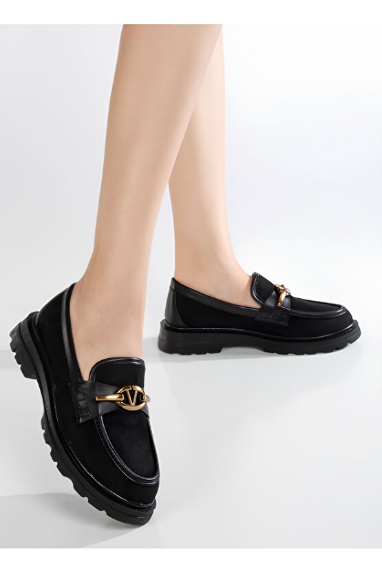 V Toka Detaylı Süet Kadın Loafer Ayakkabı - Gen2072