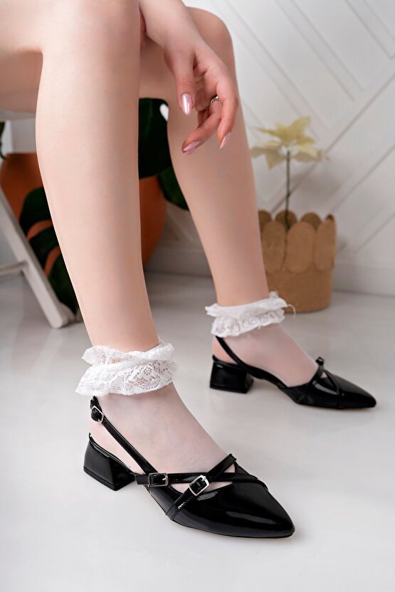 Kısa Topuklu Female Siyah Rugan Stiletto 4 Cm