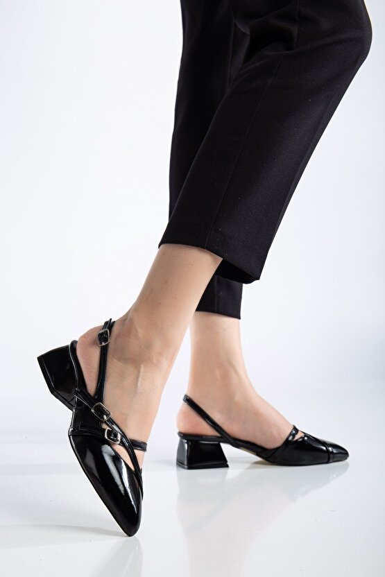 Kısa Topuklu Female Siyah Rugan Stiletto 4 Cm