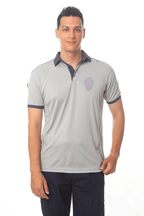 Kısa Kollu Reflektörlü Gri Renkli Yeni Tip Kamu Personel Mikrofiber Özel Güvenlik T-shirt