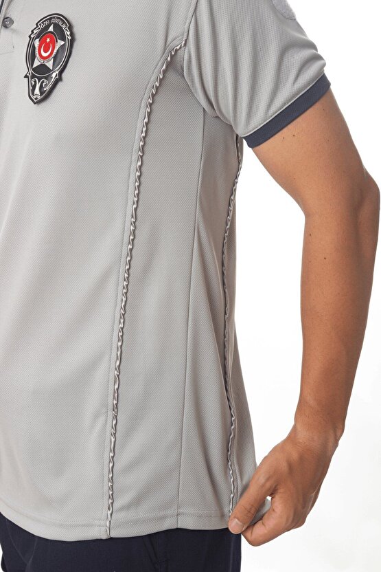 Kısa Kollu Reflektörlü Gri Renkli Yeni Tip Kamu Personel Mikrofiber Özel Güvenlik T-shirt