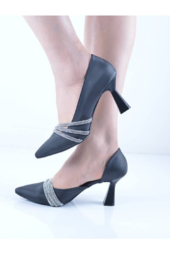 Siyah Stiletto Şampanya Topuk Abiye Ayakkabı Çanta Takım