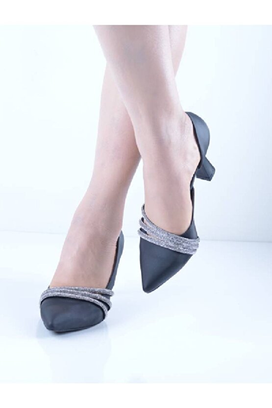 Siyah Stiletto Şampanya Topuk Abiye Ayakkabı Çanta Takım
