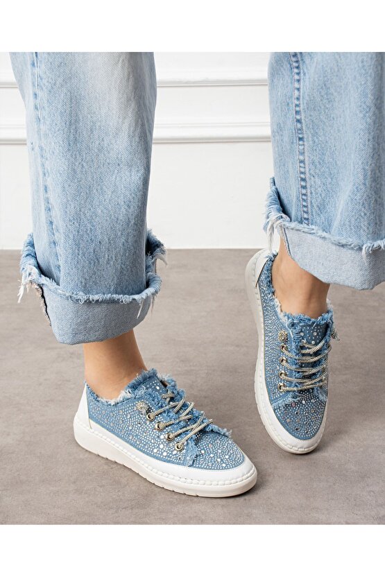 Kadın Kot Taşlı Kadın Günlük Denim Sneaker Spor Ayakkabı