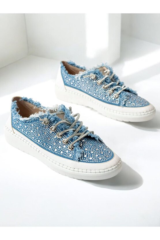 Kadın Kot Taşlı Kadın Günlük Denim Sneaker Spor Ayakkabı