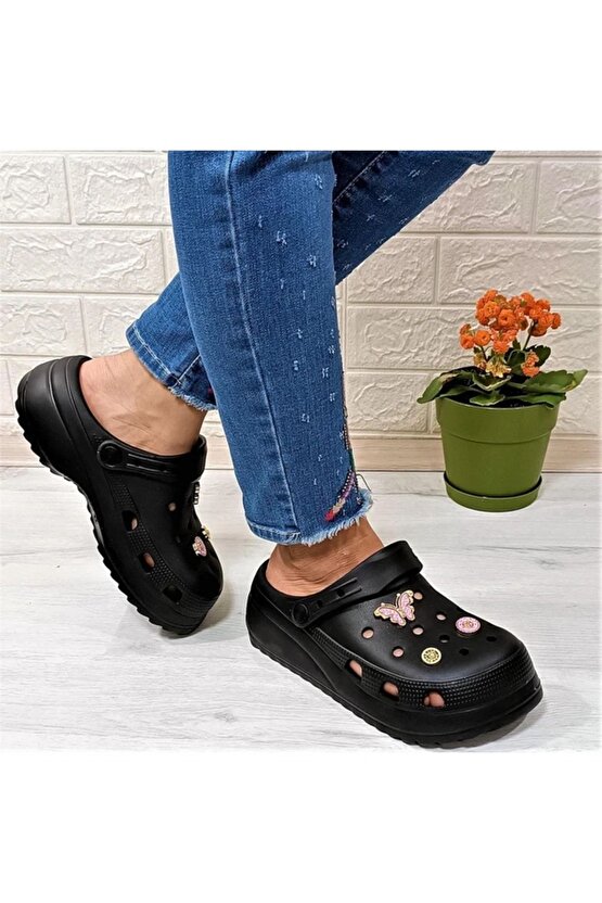Kadın terlik plaj crocs taşlı yüksek ortapedik