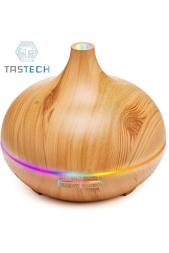 Aroma Terapi Oda Hava Nemlendirici 550ml Ultrasonik Buhar Makinesi Ahşap Görünüm 7 Renk Led Işıklı