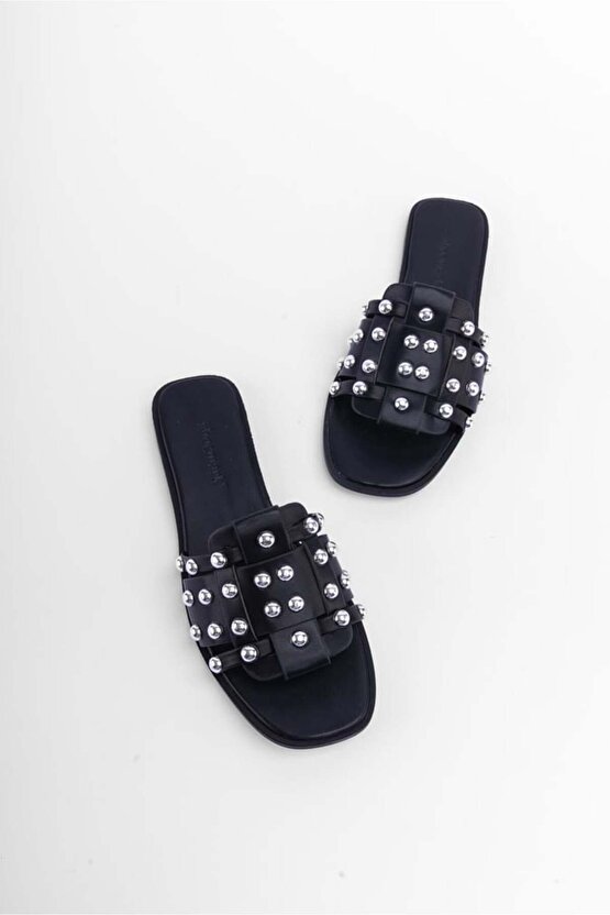 (PARK MODA) Troklu Kadın Terlik Siyah