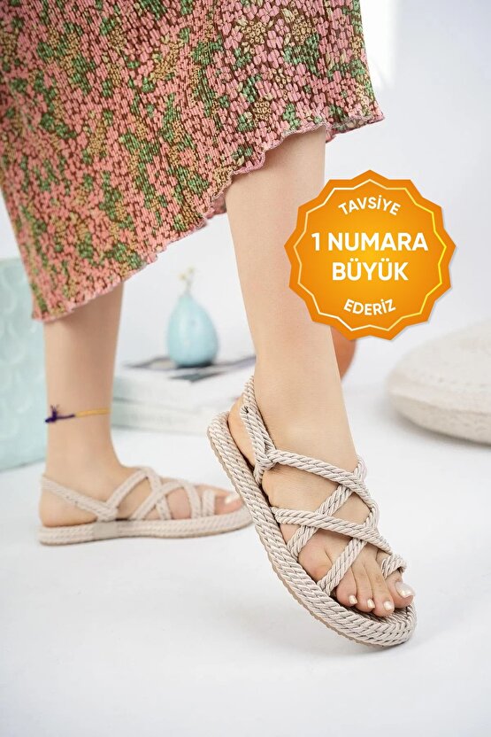 Hilda Kadın Parmak Arası Terlik Sandalet Halat Ipli Yazlık Plaj Kumsal Sandalet