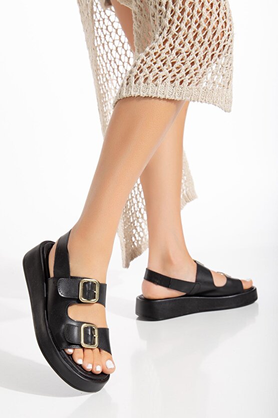 Lilya Shoes Şık Tasarım Kemerli Sandalet Siyah