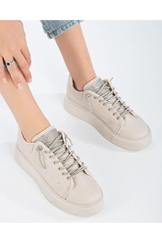 Kadın Taş Detay Bağcıklı Günlük Sneaker Sp-0928