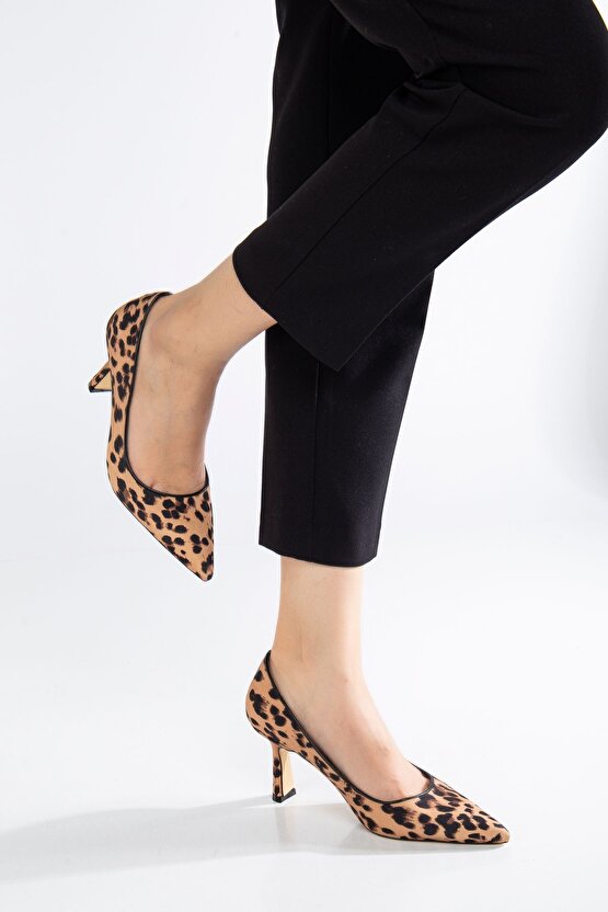 Kadın Leopar Desen Stiletto Topuklu Ayakkabı