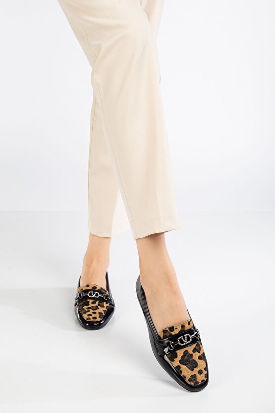 Leopar Desen Kadın Loafer