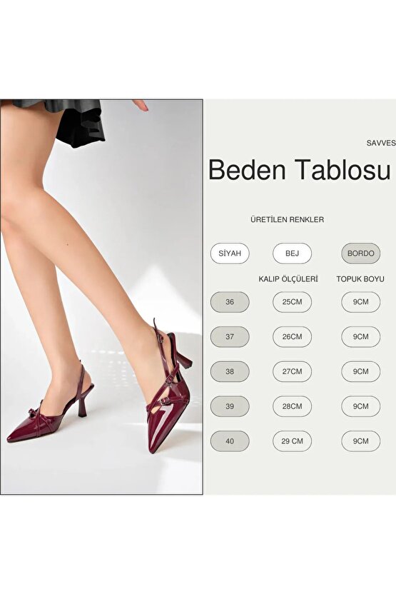 301 Bordo Rugan Çift Tokalı Klasik Topuklu Ayakkabı Nope