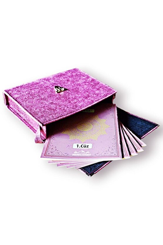 30 Cüz Nubuk Kaplama Özel Taşıma Çantalı Cami Boy Kuranı Kerim -lila (3.415 GR 25X37X7 CM)