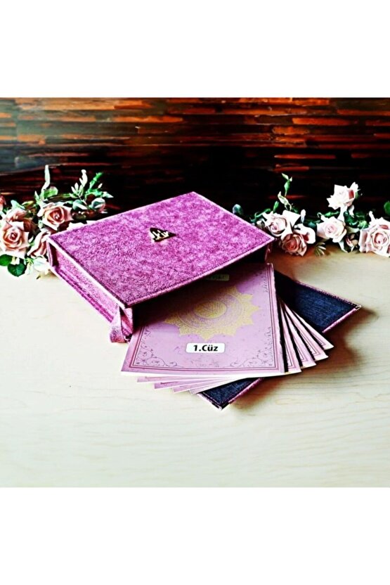 30 Cüz Nubuk Kaplama Özel Taşıma Çantalı Cami Boy Kuranı Kerim -lila (3.415 GR 25X37X7 CM)