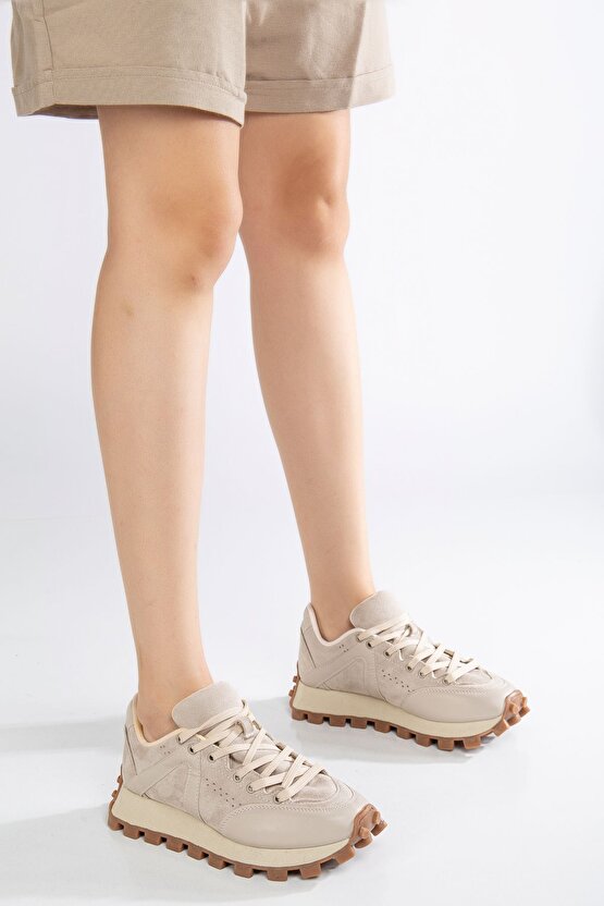 Kadın Bej Günlük Spor Sneaker Ayakkabı