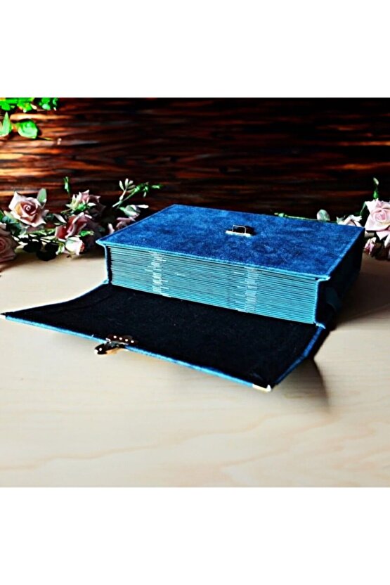 30 Cüz Nubuk Kaplama Özel Taşıma Çantalı Cami Boy Kuranı Kerim (3.415 GR 25X37X7 CM)-mavi