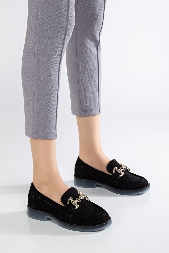 Kadın Tokalı Süet Loafer Ayakkabı