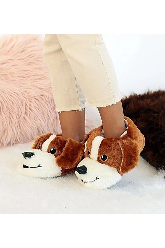 KÖPEKLİ PELUŞ PANDUF UNİSEX HAYVANLI RAHAT ESNEK EV BOTU