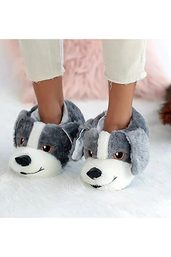 KÖPEKLİ PELUŞ PANDUF UNİSEX HAYVANLI RAHAT ESNEK EV BOTU
