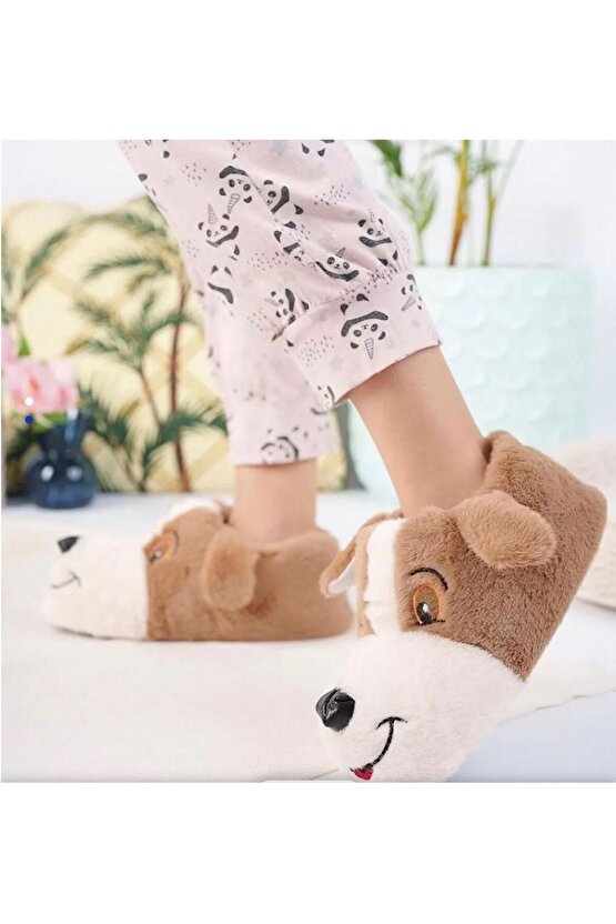Unisex Köpek Figürlü Peluş Panduf Ev Pandufu Ev Botu