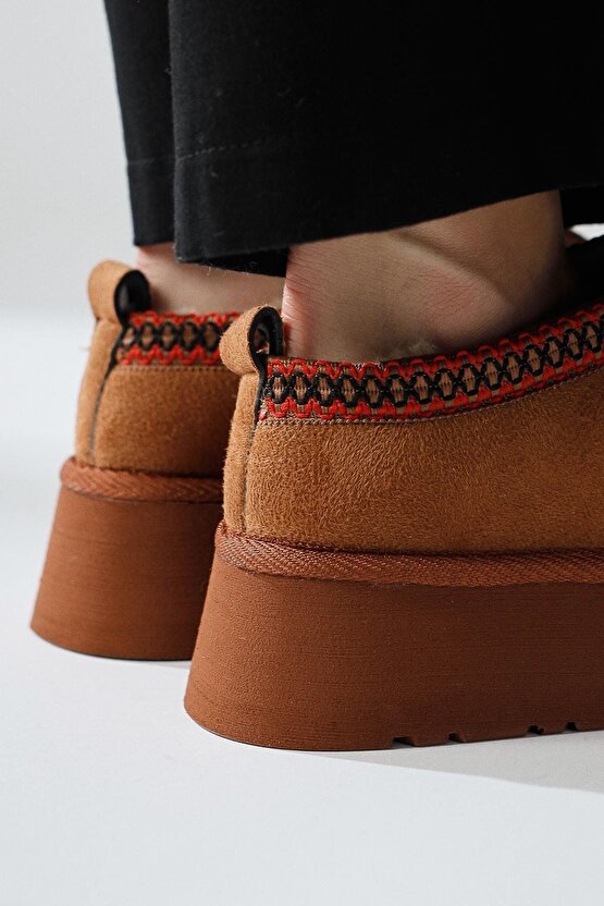 Taz Sweet Taba Süet Içi Kürklü Düz Taban Sabo Ev Terliği RMG-9271