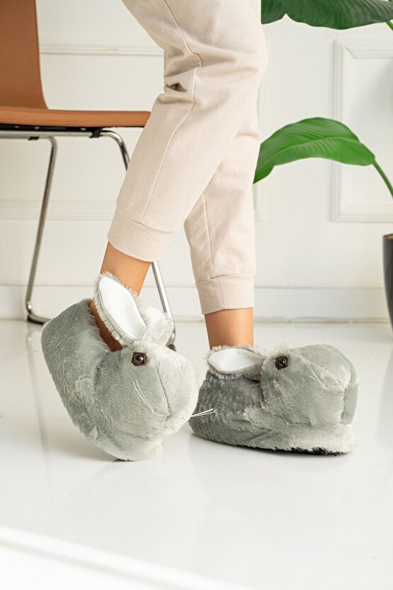 Peluş Unisex Tavşanlı Panduf Ev Ayakkabısı