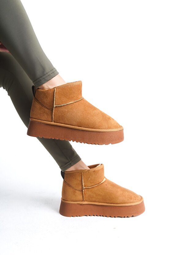 Ug Model Düz Desen Süet Içi Kürklü Kalin Taban Kadin Taba Bootie