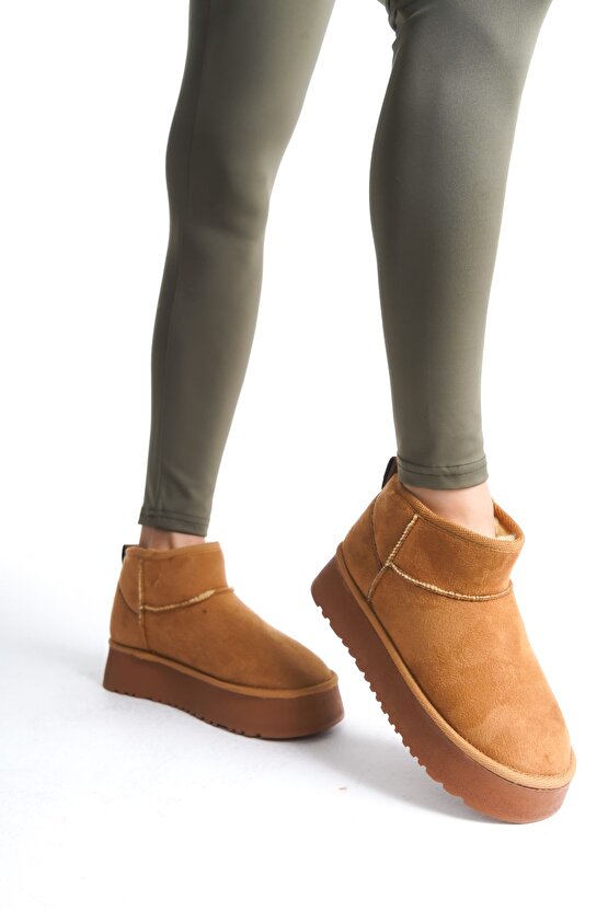 Ug Model Düz Desen Süet Içi Kürklü Kalin Taban Kadin Taba Bootie