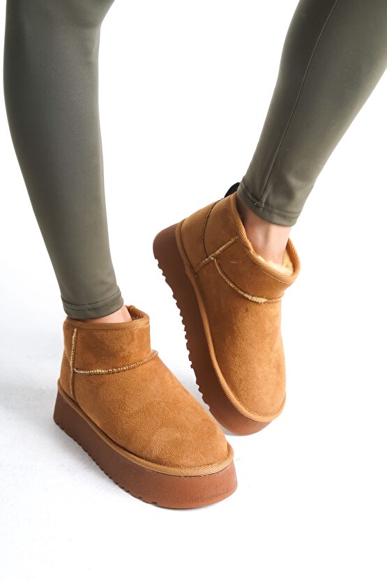 Ug Model Düz Desen Süet Içi Kürklü Kalin Taban Kadin Taba Bootie