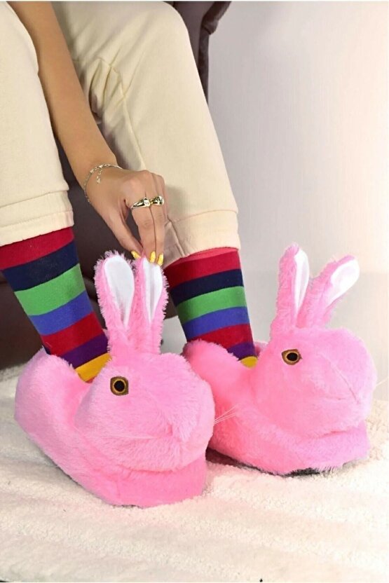 Peluş Kadın Pembe Tavşanlı Panduf Ev Içi Bot