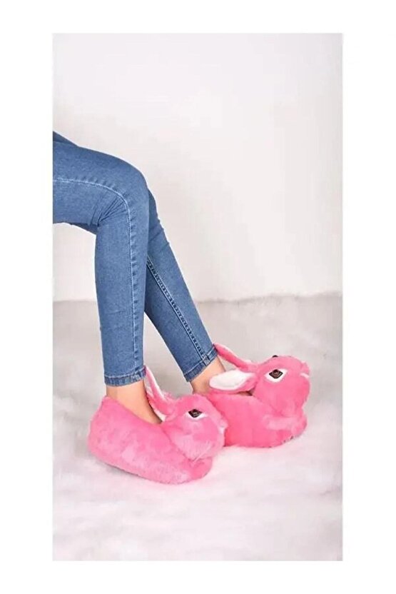 Peluş Kadın Pembe Tavşanlı Panduf Ev Içi Bot