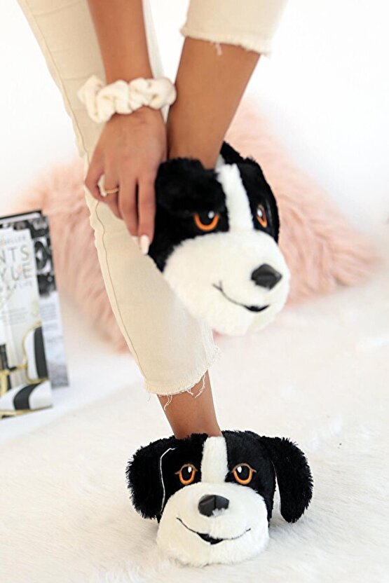 Unisex Yumuşak Rahat Taban Sıcak Astar Köpekli Panduf Terlik