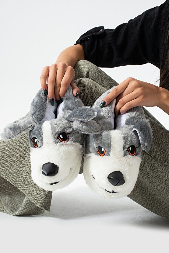 Unisex Yumuşak Rahat Taban Sıcak Astar Köpekli Panduf Terlik