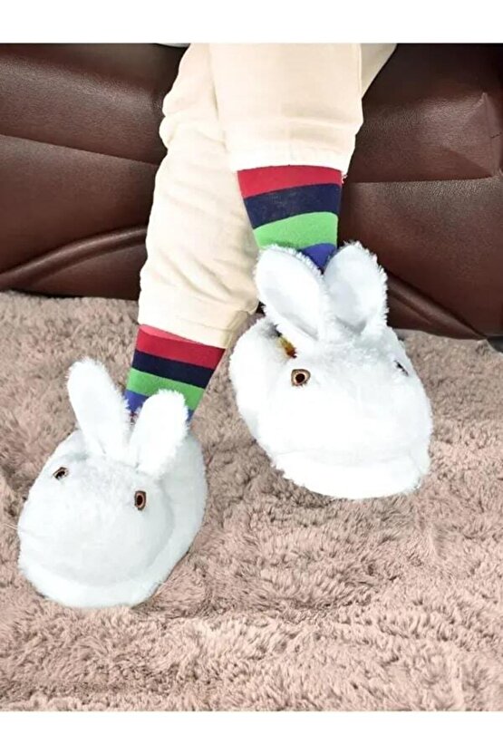 Kadın Tavşan Hayvan Figürlü Kışlık Peluş Panduf