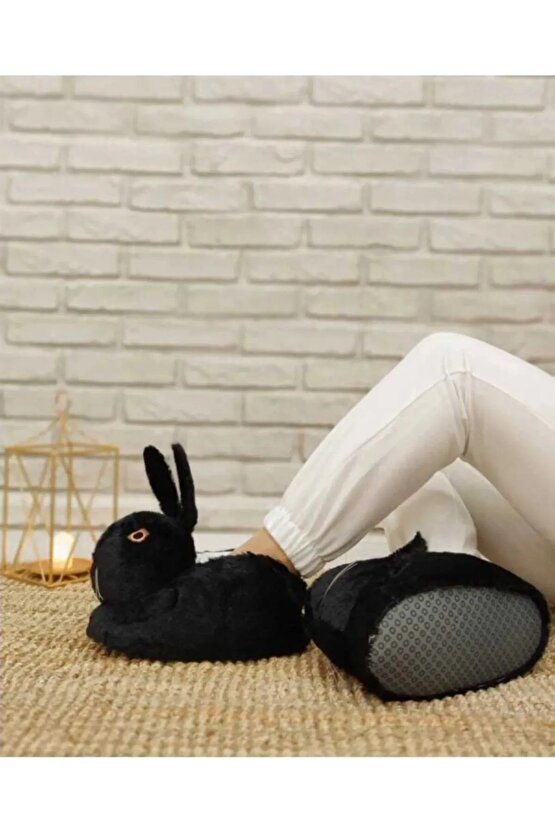 PELUŞ TAVŞAN DESENLİ KADIN EV PANDUFU