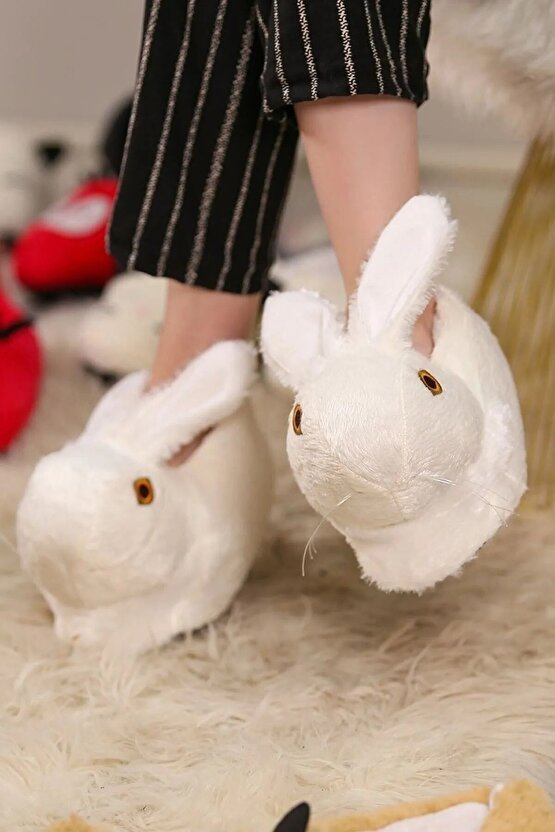 PELUŞ TAVŞAN DESENLİ KADIN EV PANDUFU