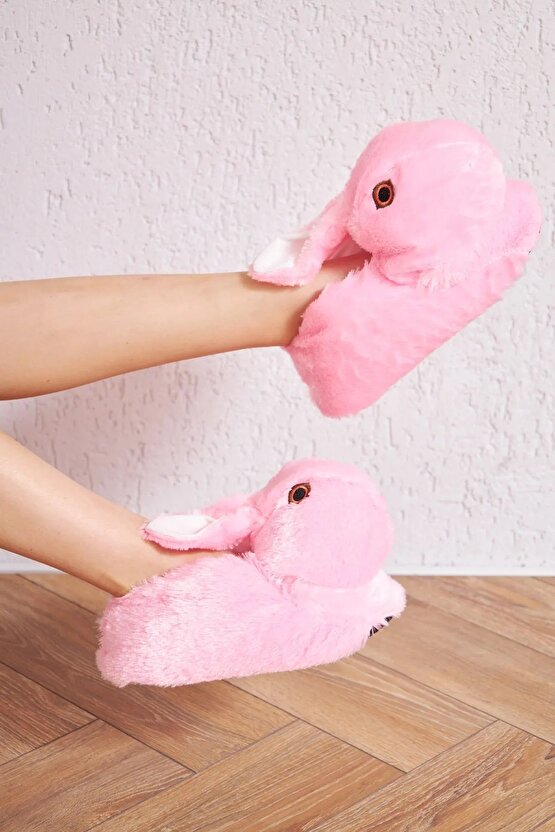 PELUŞ TAVŞAN DESENLİ KADIN EV PANDUFU
