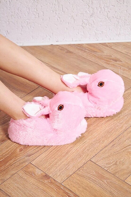 PELUŞ TAVŞAN DESENLİ KADIN EV PANDUFU