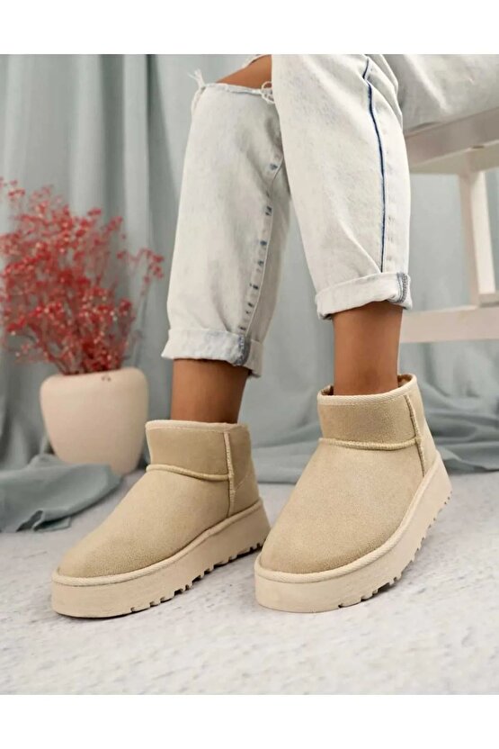 Mini Taba Yeni Sezon Ayak Boy Süet Yarım Bot Içi Tüylü Düz Taban Kadın Ayakkabı